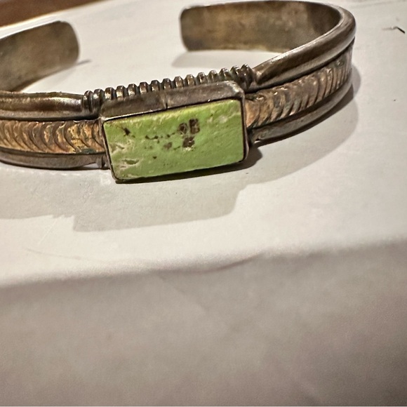 J.W. TOADLENA Sterling 12KGF Green Turquoise Cuff Bracelet Navajo Authentic - Picture 13 of 16